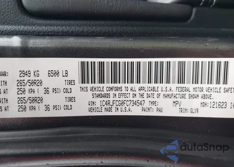 2015 Jeep Grand Cherokee Overland z USA, uszkodzony, nr VIN 1C4RJFCG0FC734547